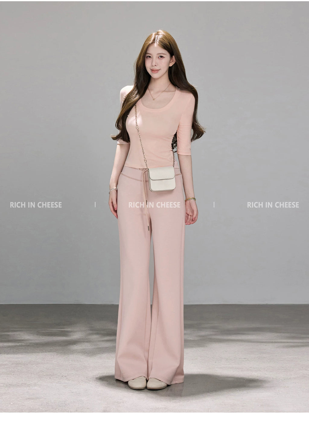 RICH IN CHEESE Versatile Knitted Tee Knitted Trousers Set