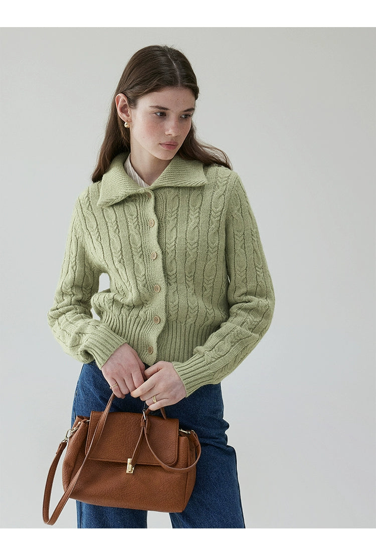 VOOE Lapel Twist Knitted Sweater Cardigan