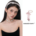 ParanoidP Temperament Light Luxury Bow Silk Scarf Pearl Necklace