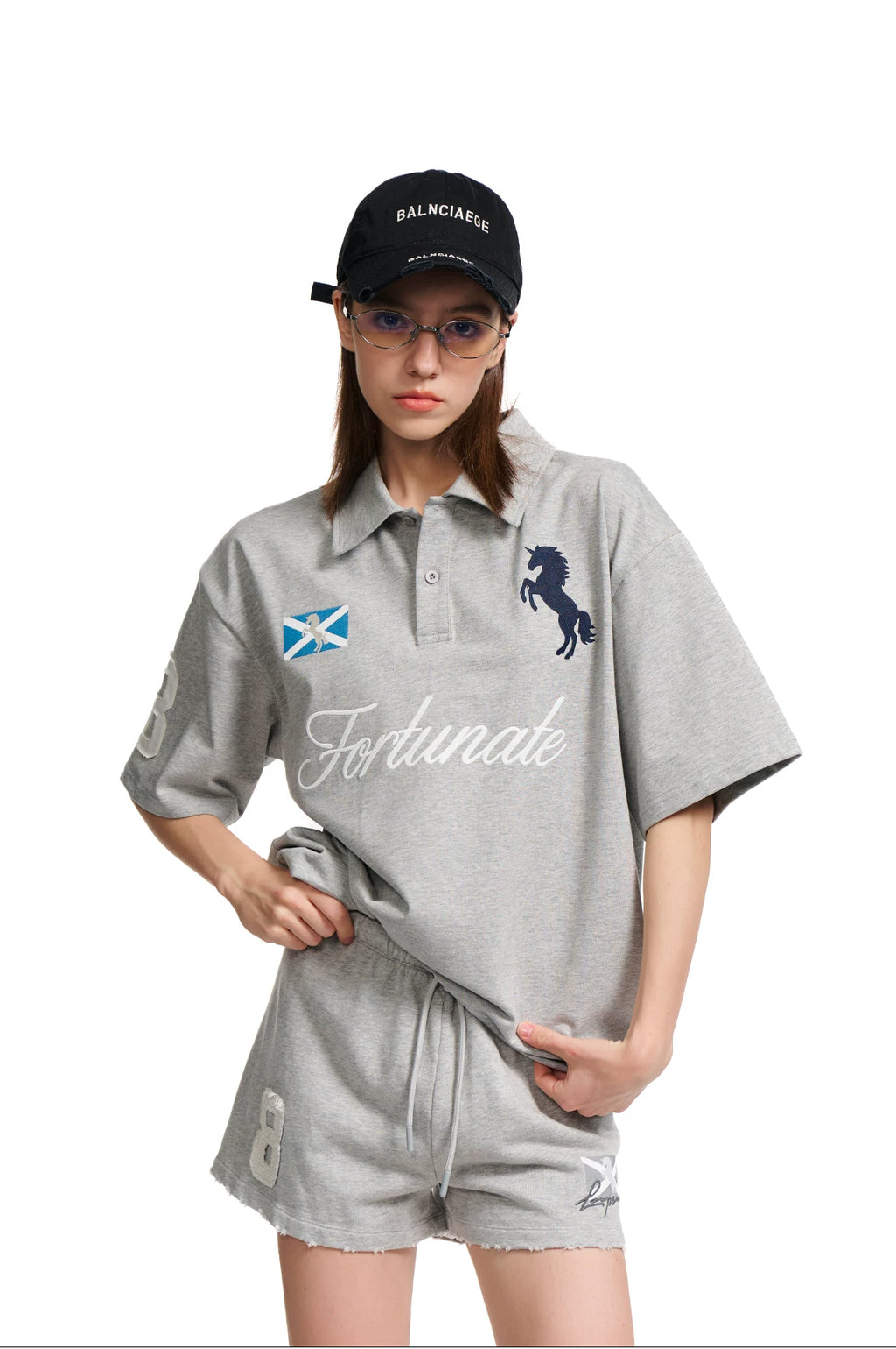 Loopsoon Lapel Front Chest Embroidery Horse Logo Letter Polo Tee