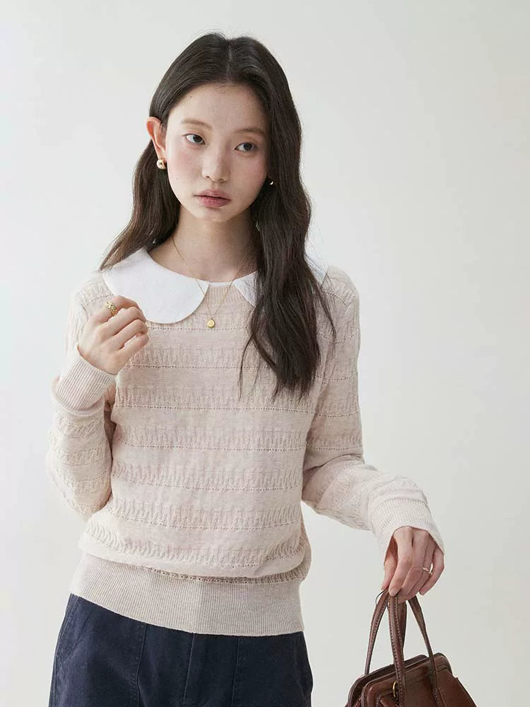VOOE Contrast Shoulder Crew Neck Sweater