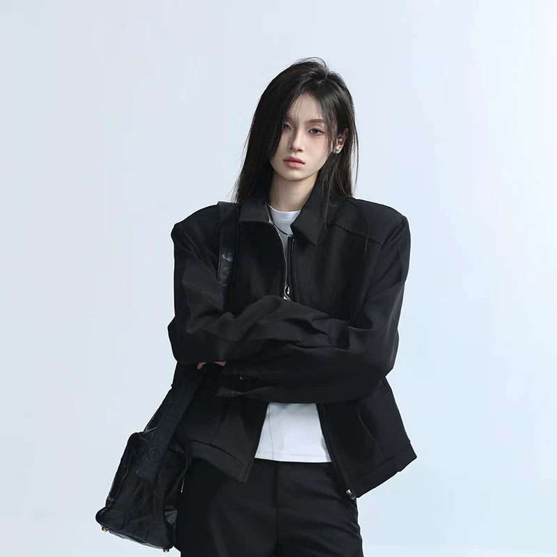 Zuocisankon Vintage Short Loose Zipper Jacket