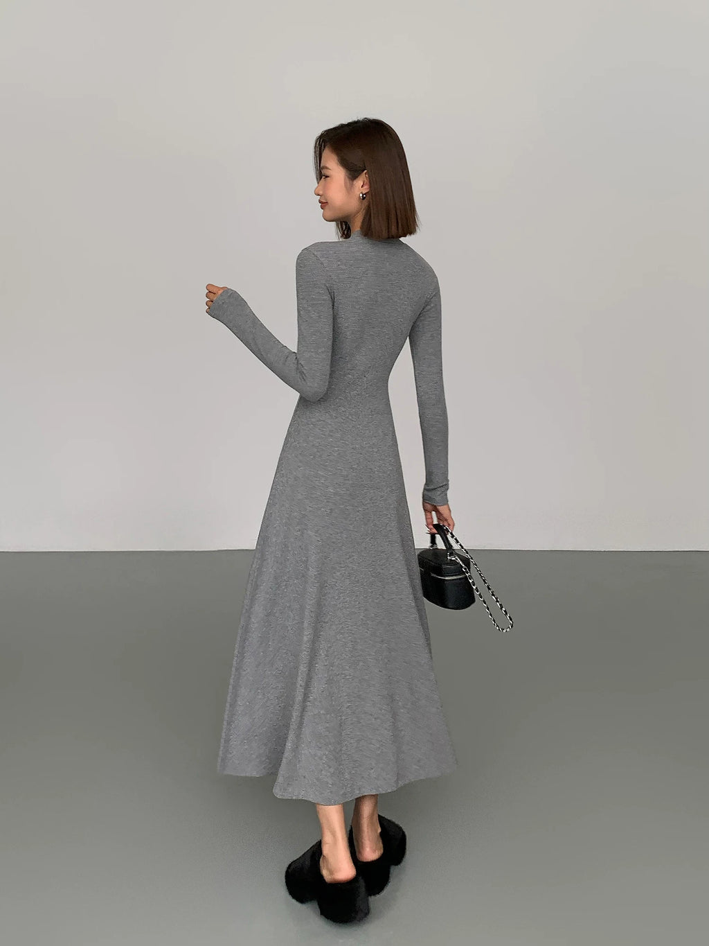 OUSPH Slim-fit Temperament Long-sleeved Knitted Dress