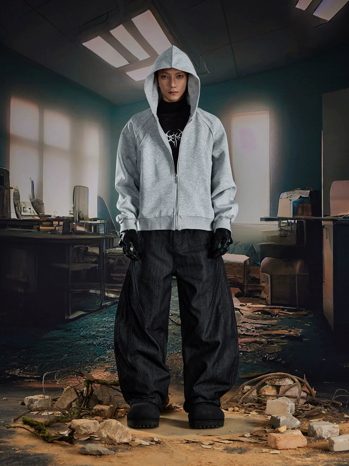 NOMANIAI Simple Casual Loose Zipper Knitted Cardigan Jacket