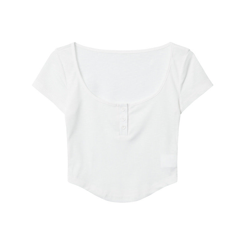 Nariele Big U-neck Slim-fit Open Button Tee