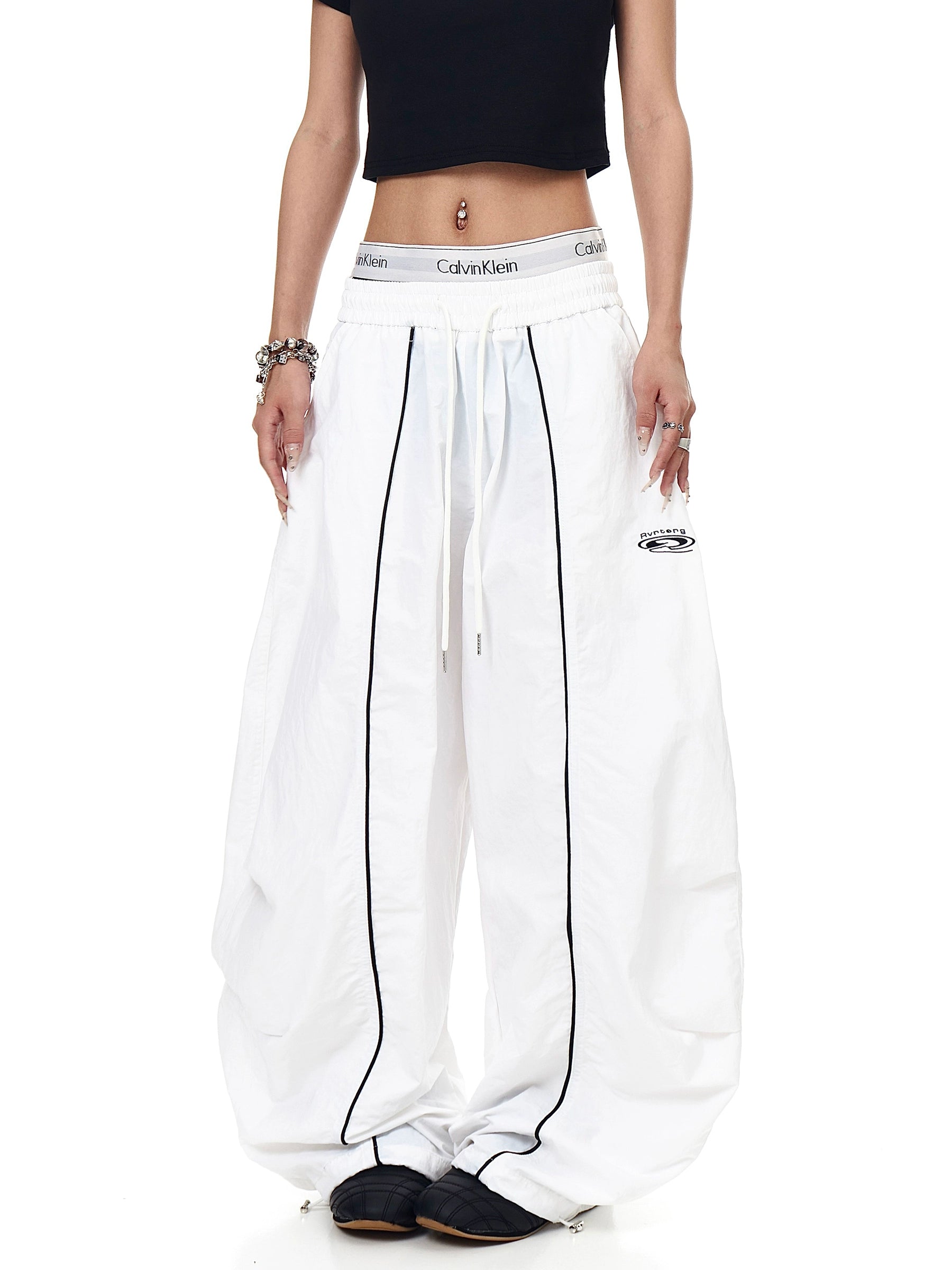 BLACKLISTS Pleated Striped Sport Wide-leg Scimitar Pants