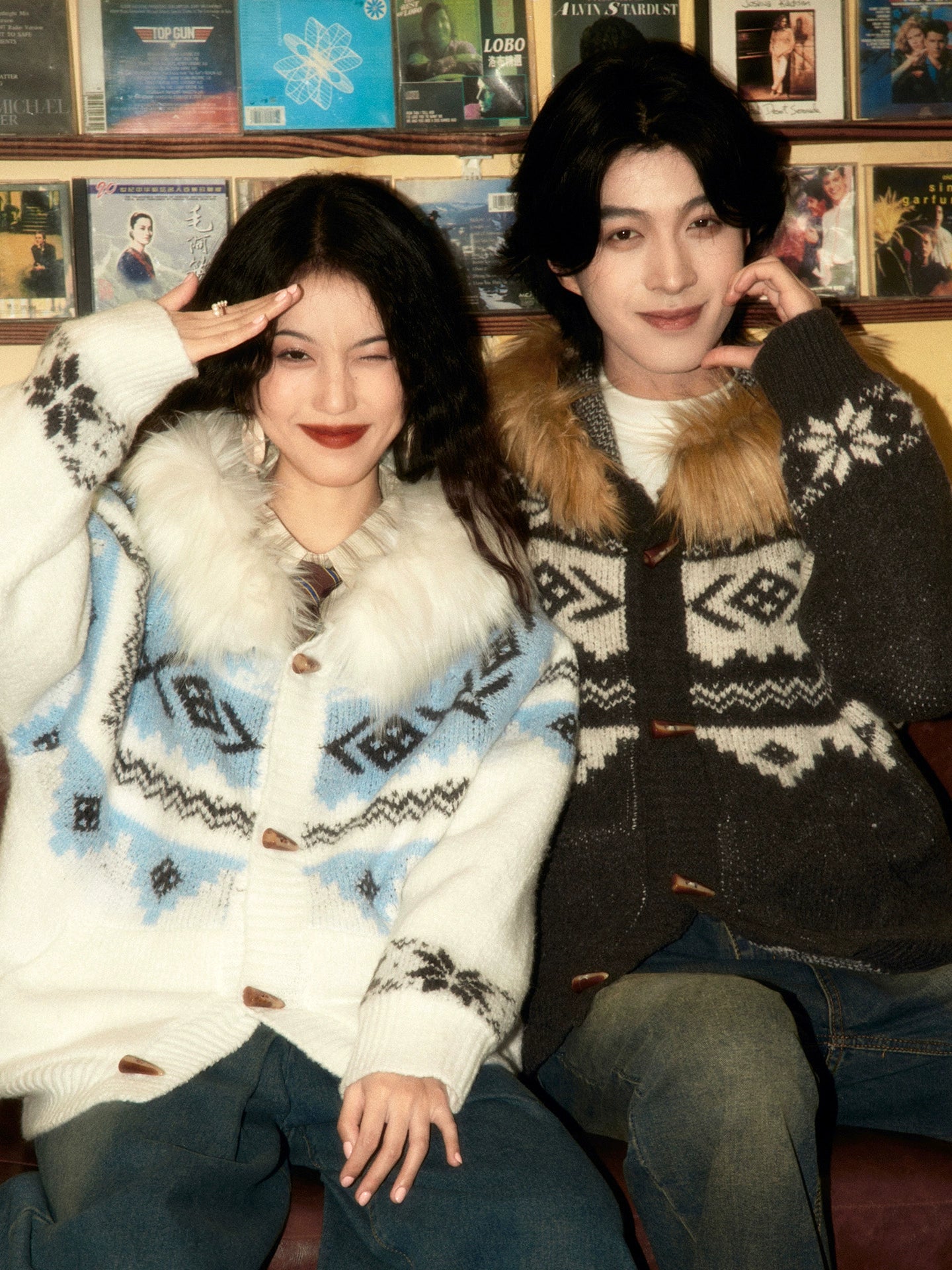 ALOHA Vintage Fur Collar Corner Button Jacket