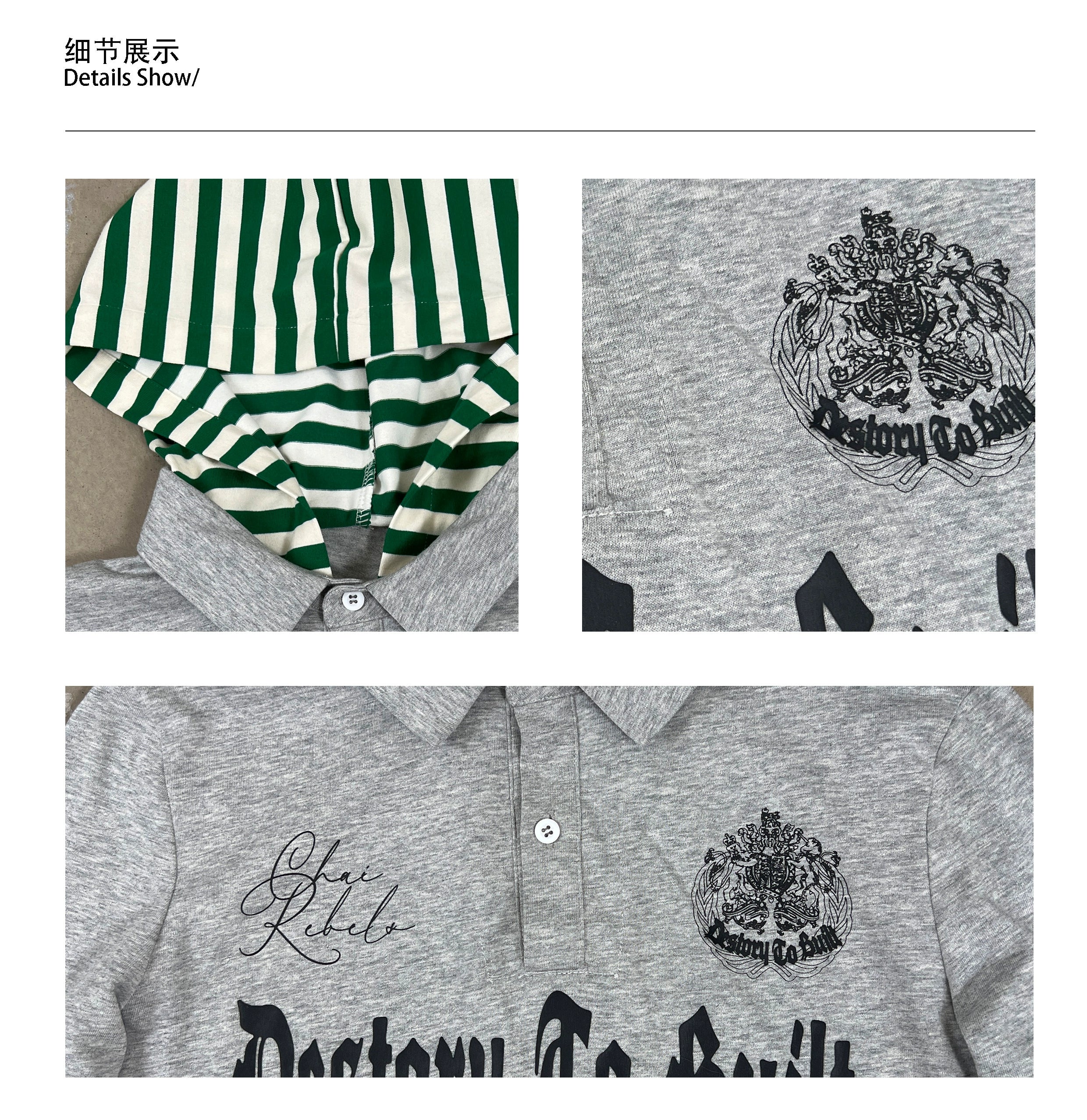 CHAI Coat of Arms Printed Fake Two-piece Contrasting Color Long-sleeved POLO Shirt