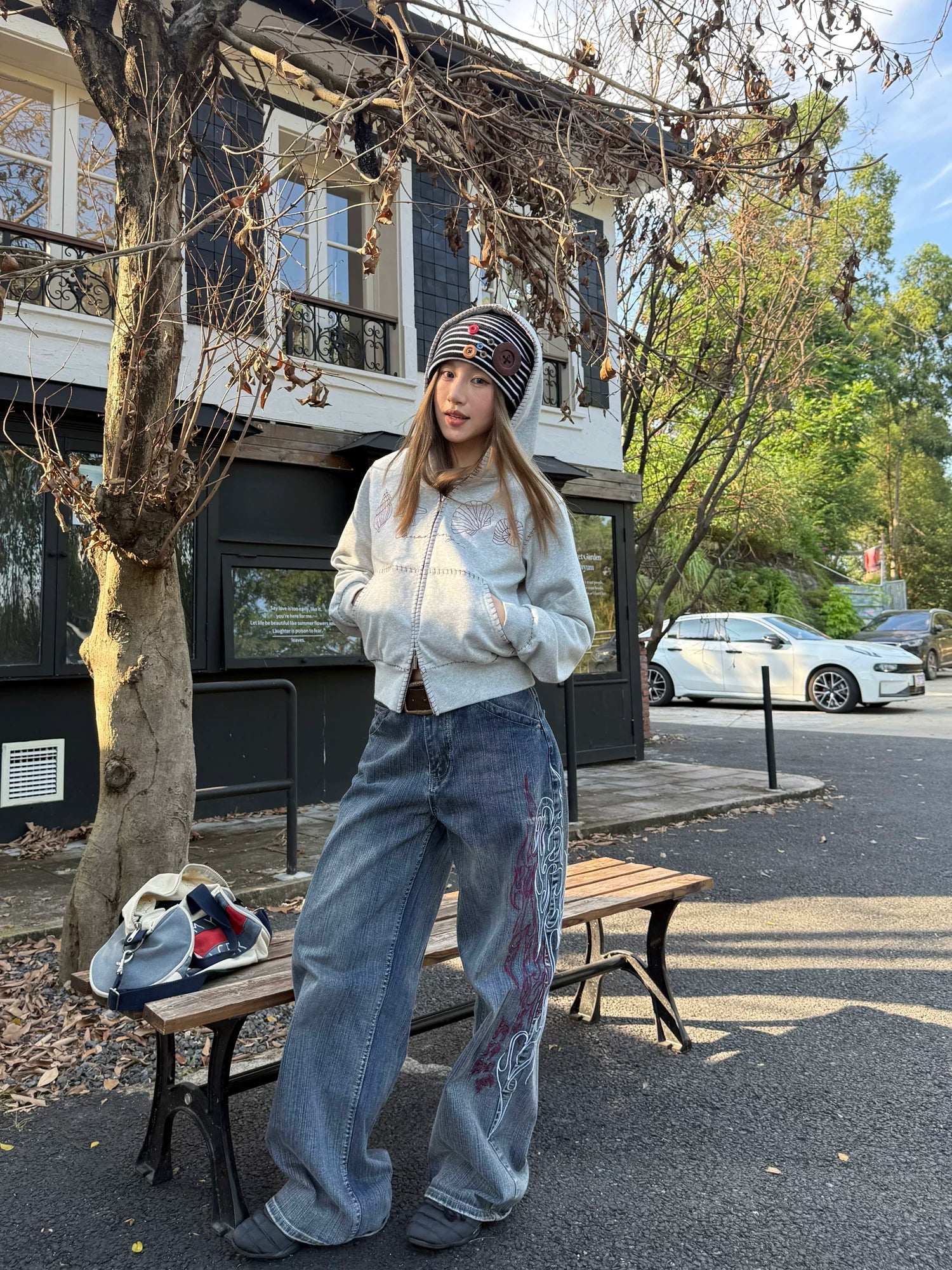 CCYE Vintage Front Shoulder Hooded Embroidered Sweater Jacket