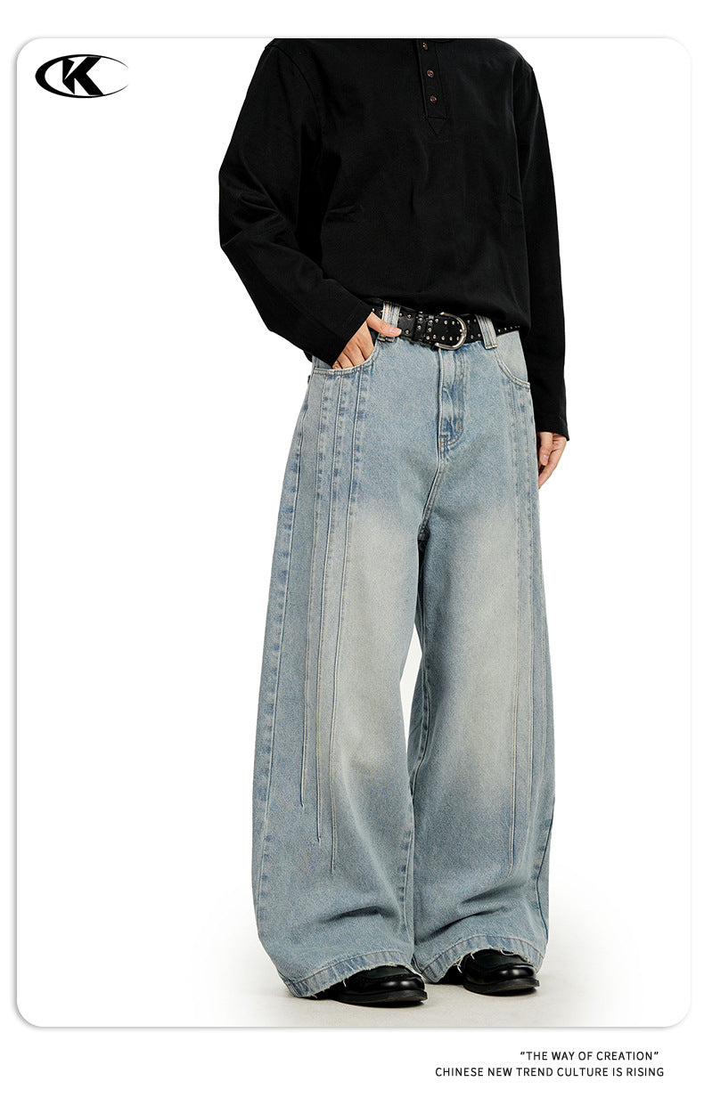 11KN Retro Loose Pleated Three-dimensional Thin Wide-leg Jeans