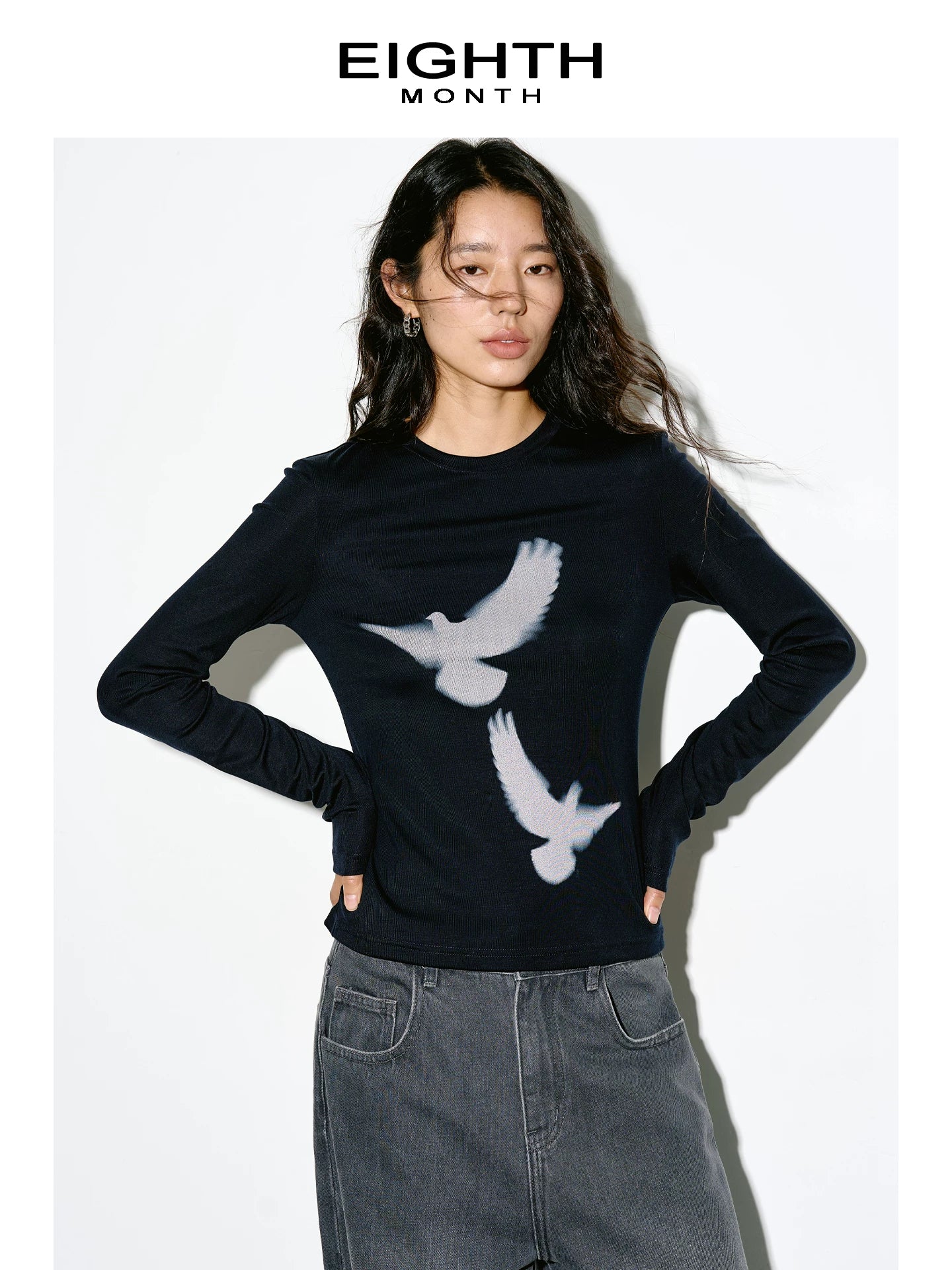EIGHTHMONTH Skinny Crew Neck Casual Long Sleeve