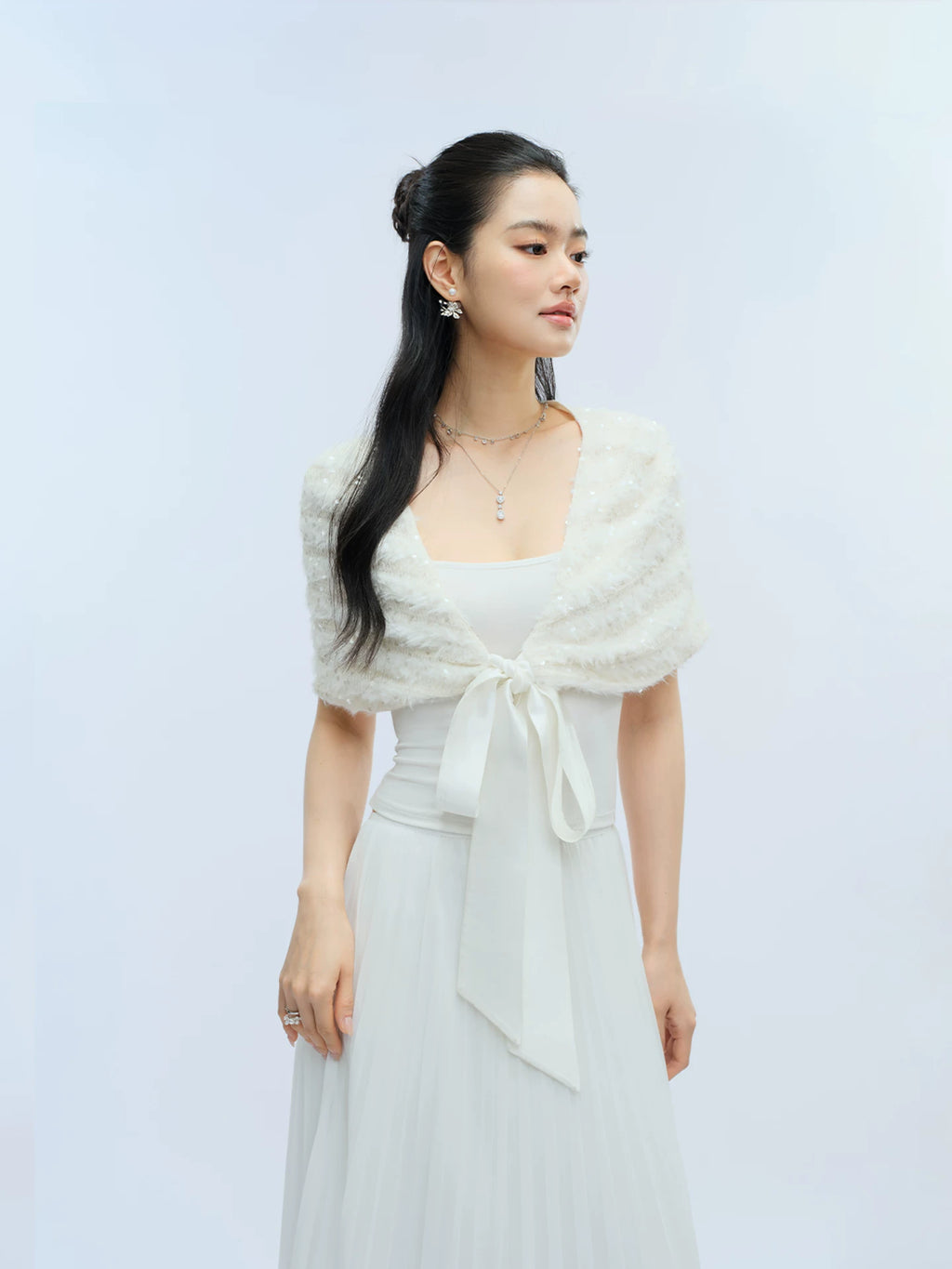 J TheChosen Sequined Plush Strap-on Cardigan Shawl