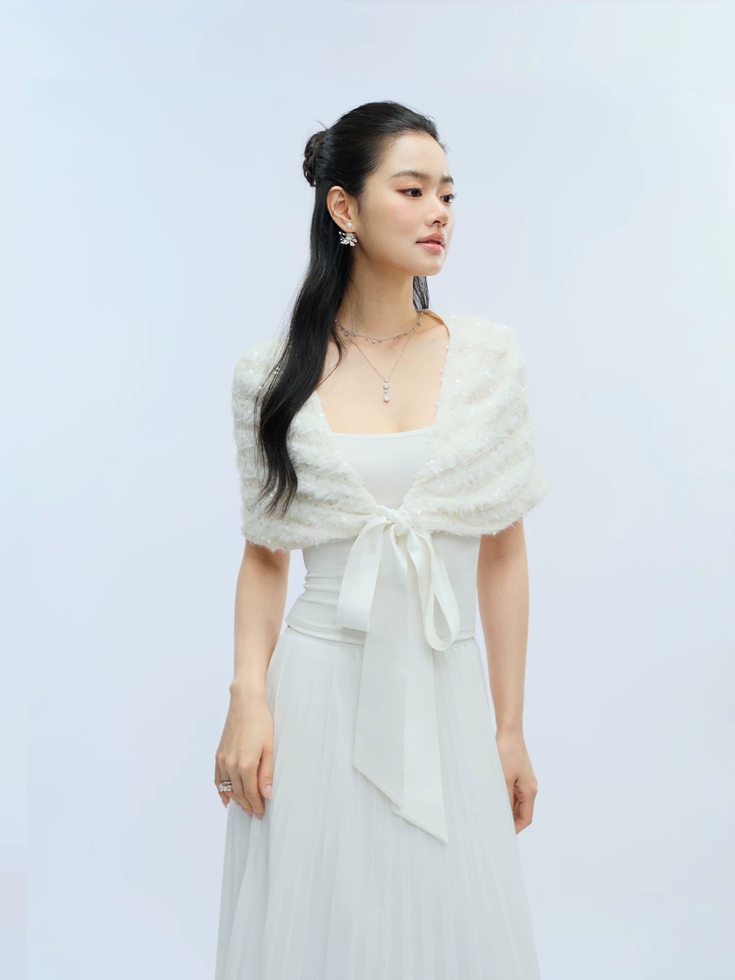 J TheChosen Sequined Plush Strap-on Cardigan Shawl