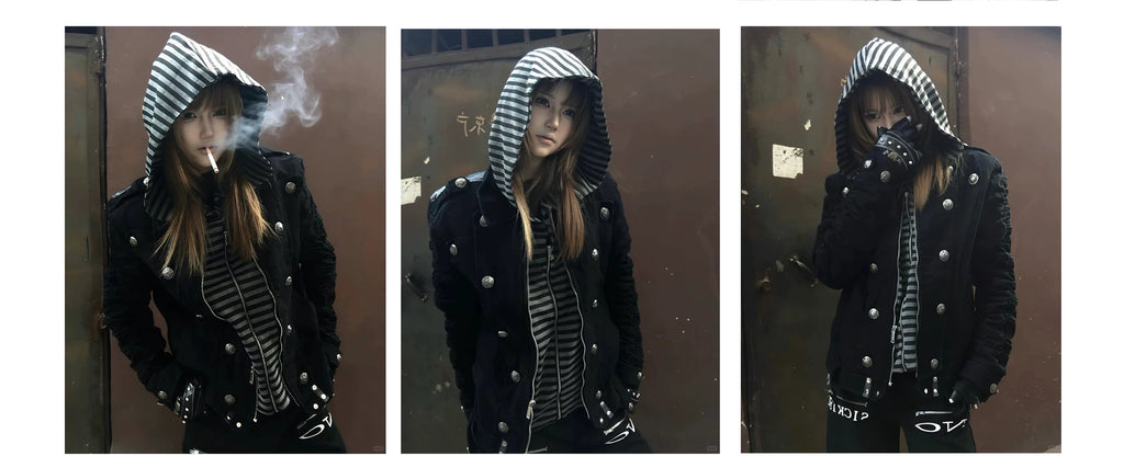 PAIKI Removable Fur Collar Double-breasted Jacket Cotton Jacket