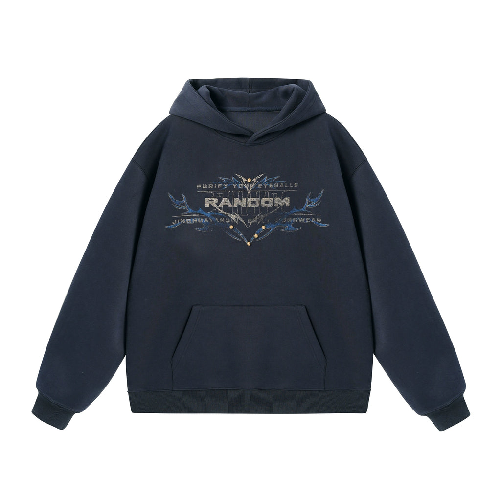 JHYQ Retro Rivet Letter Print Hooded Sweater