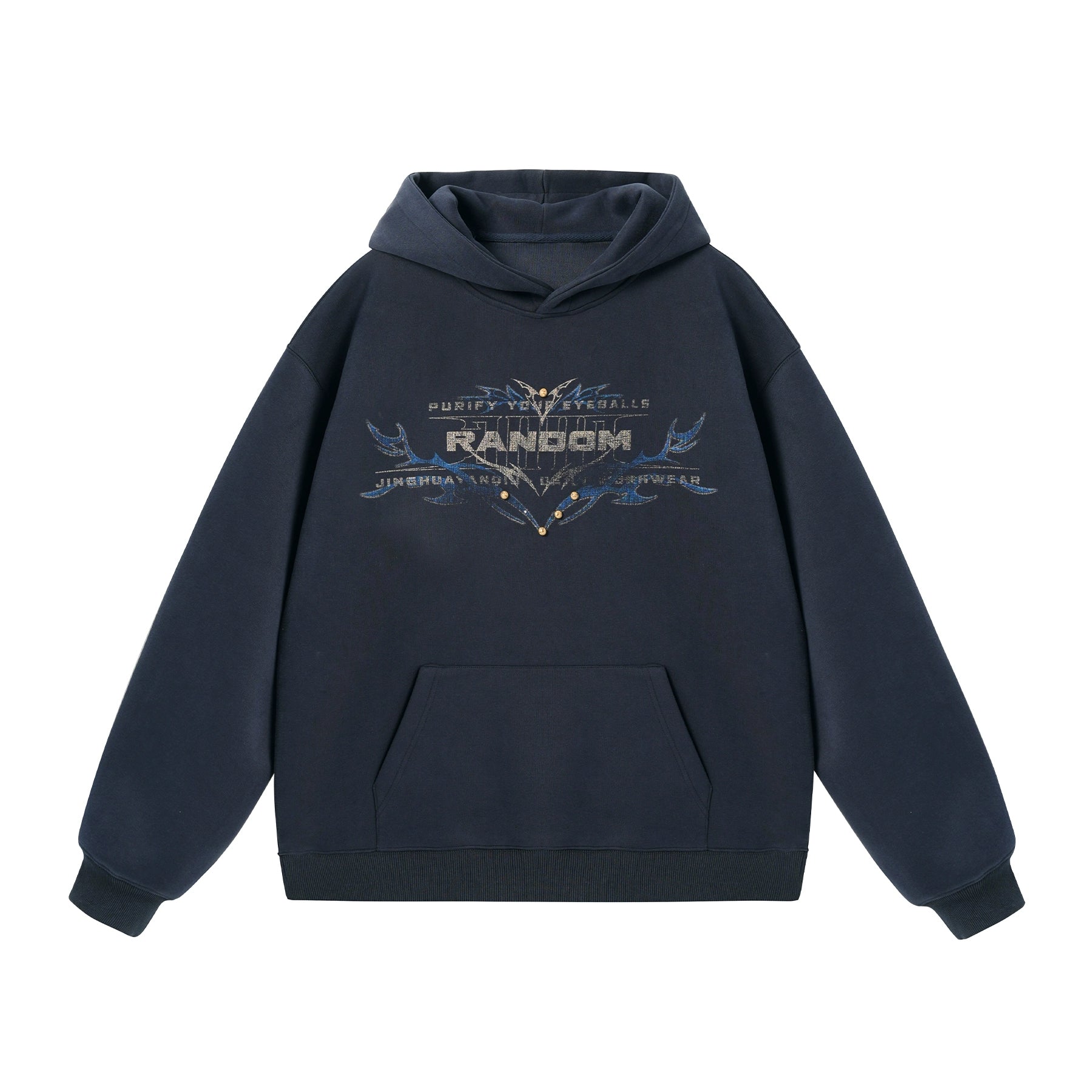 JHYQ Retro Rivet Letter Print Hooded Sweater