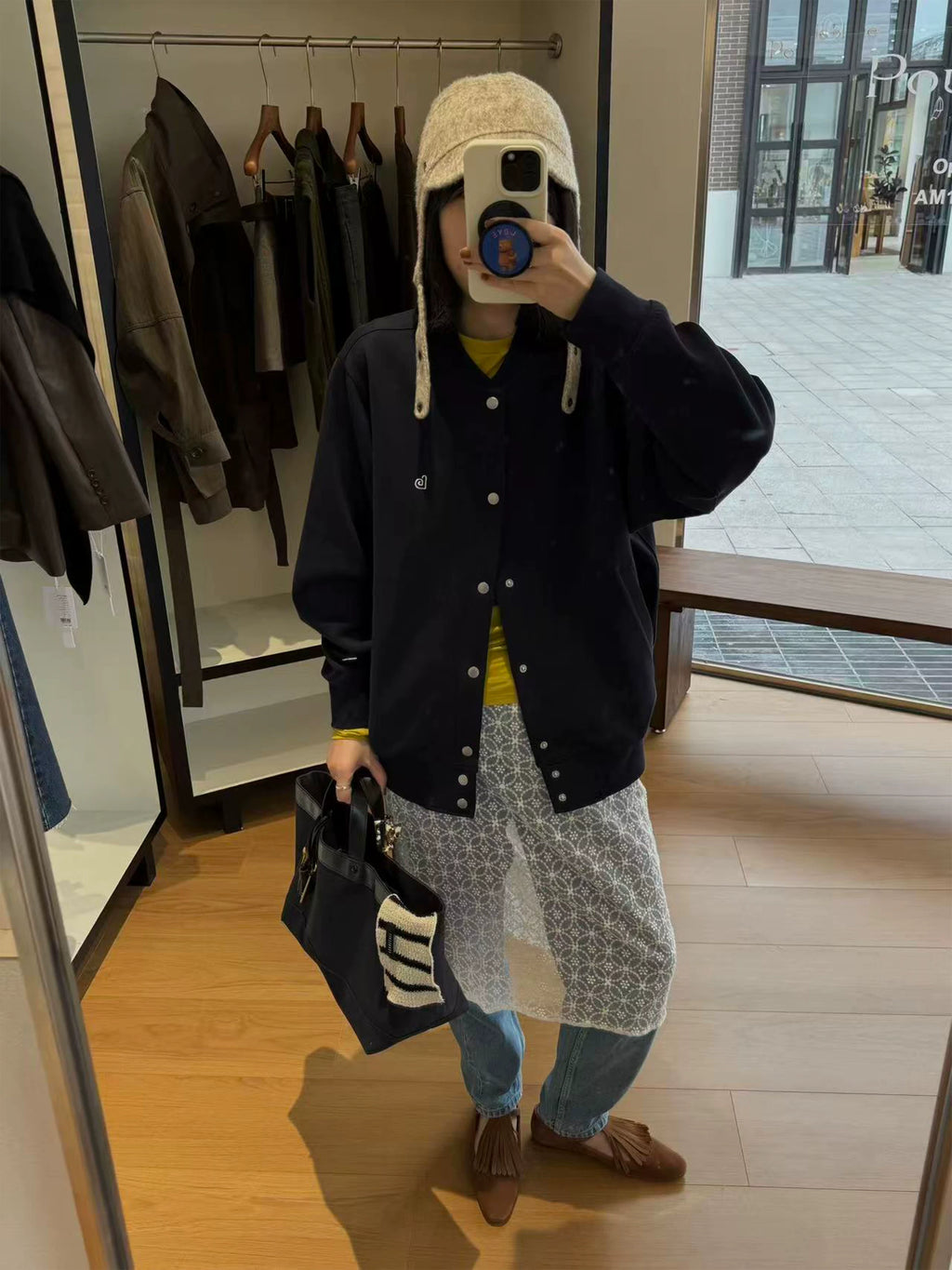 BENT IDEA Crew Neck Loose Baseball Sweater Jacket