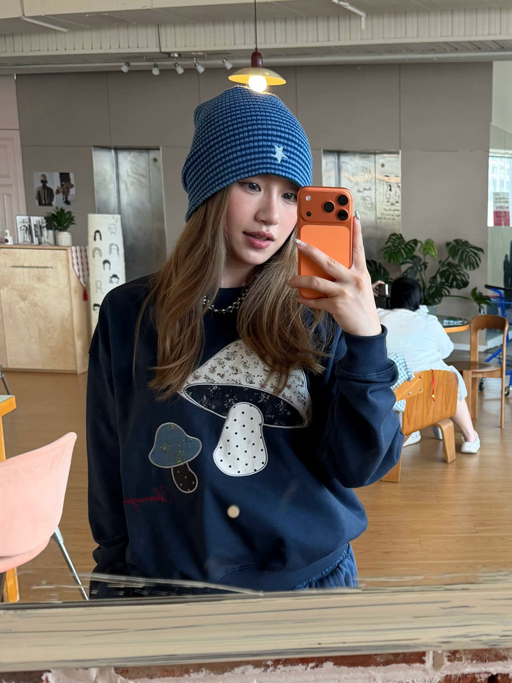 CCYE Mushroom Embroidery Fun Splicing Patch Sweater