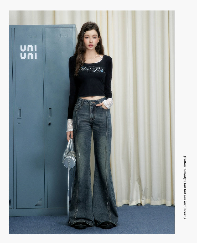 UNIFREE Hot Diamond Loose Wide Leg Jeans