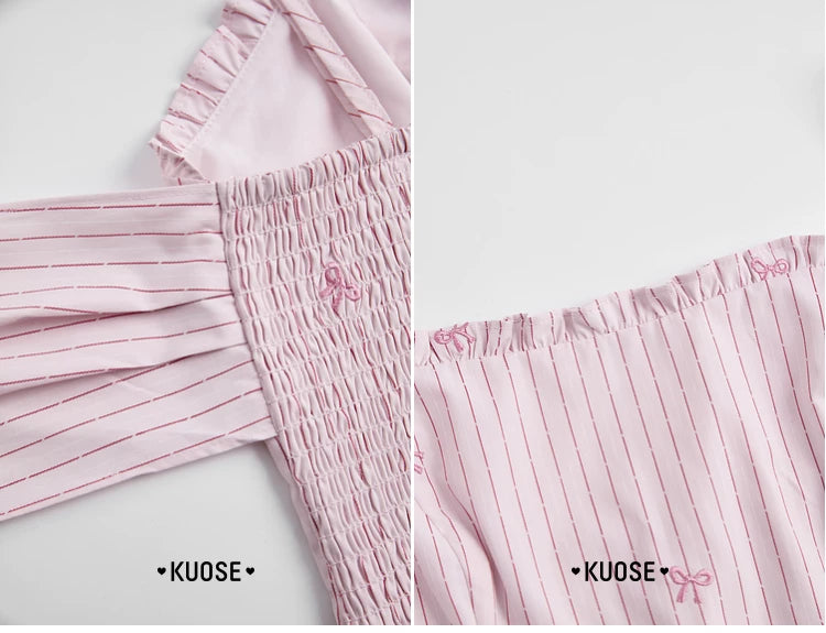 Kuose Striped Suspender Casual Pants Two-piece Set