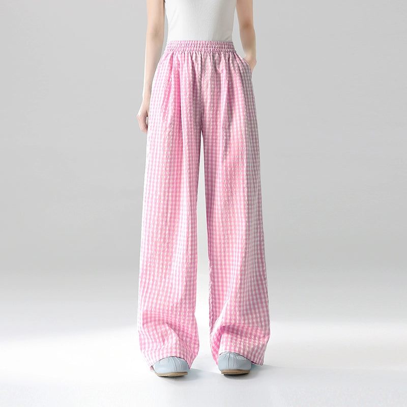 UNIFREE Plaid Light and Drape Lazy Loose Casual Pants