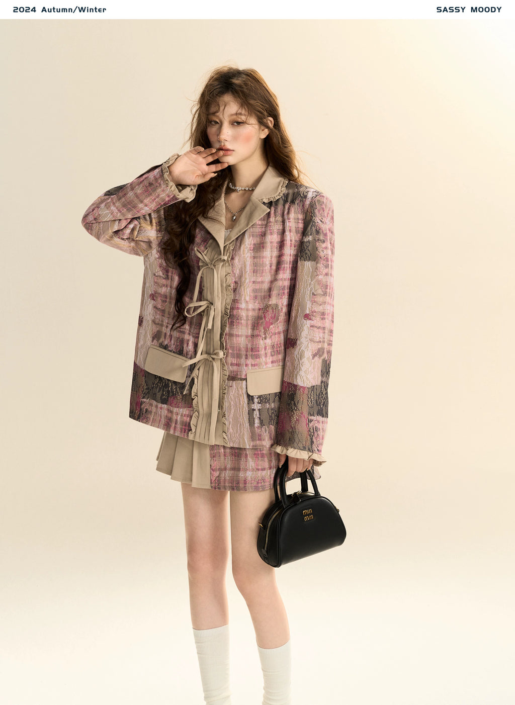 SASSY MOODY Lace Stitched Loose Blazer