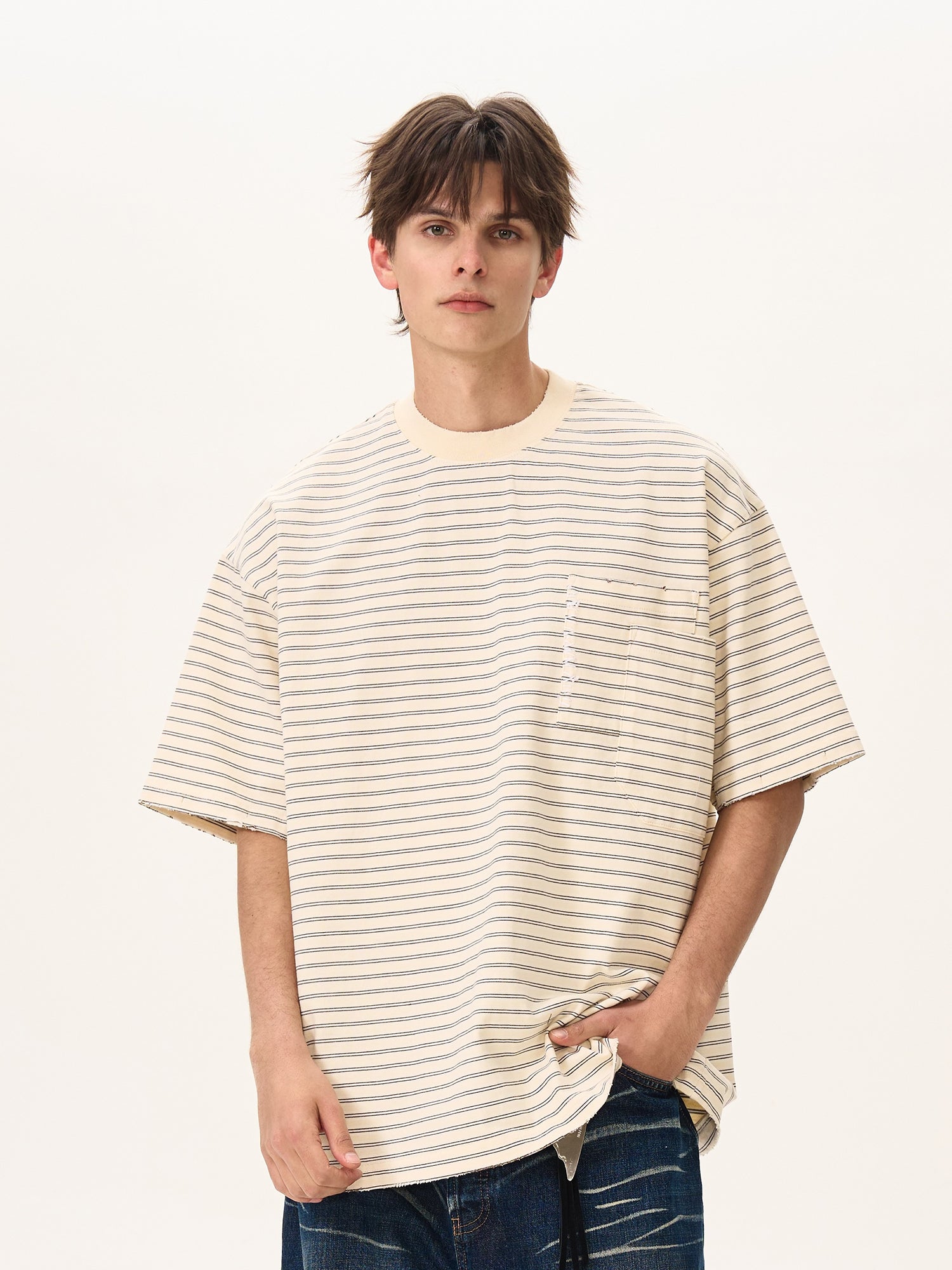 BTSG [380G heavy oversize] hand-stitched striped Tee