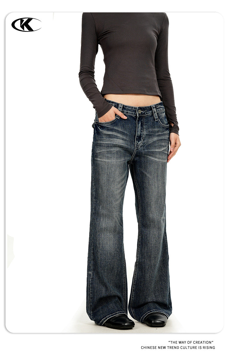 11KN Micro-pull Retro Cat Whisker Loose Jeans