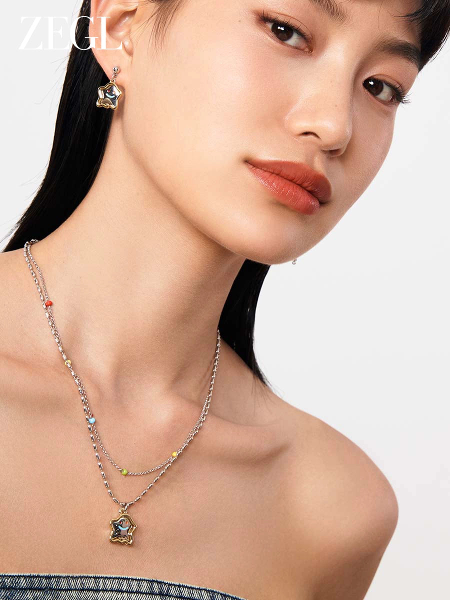 ZEGL Color Beaded Stacked Necklace