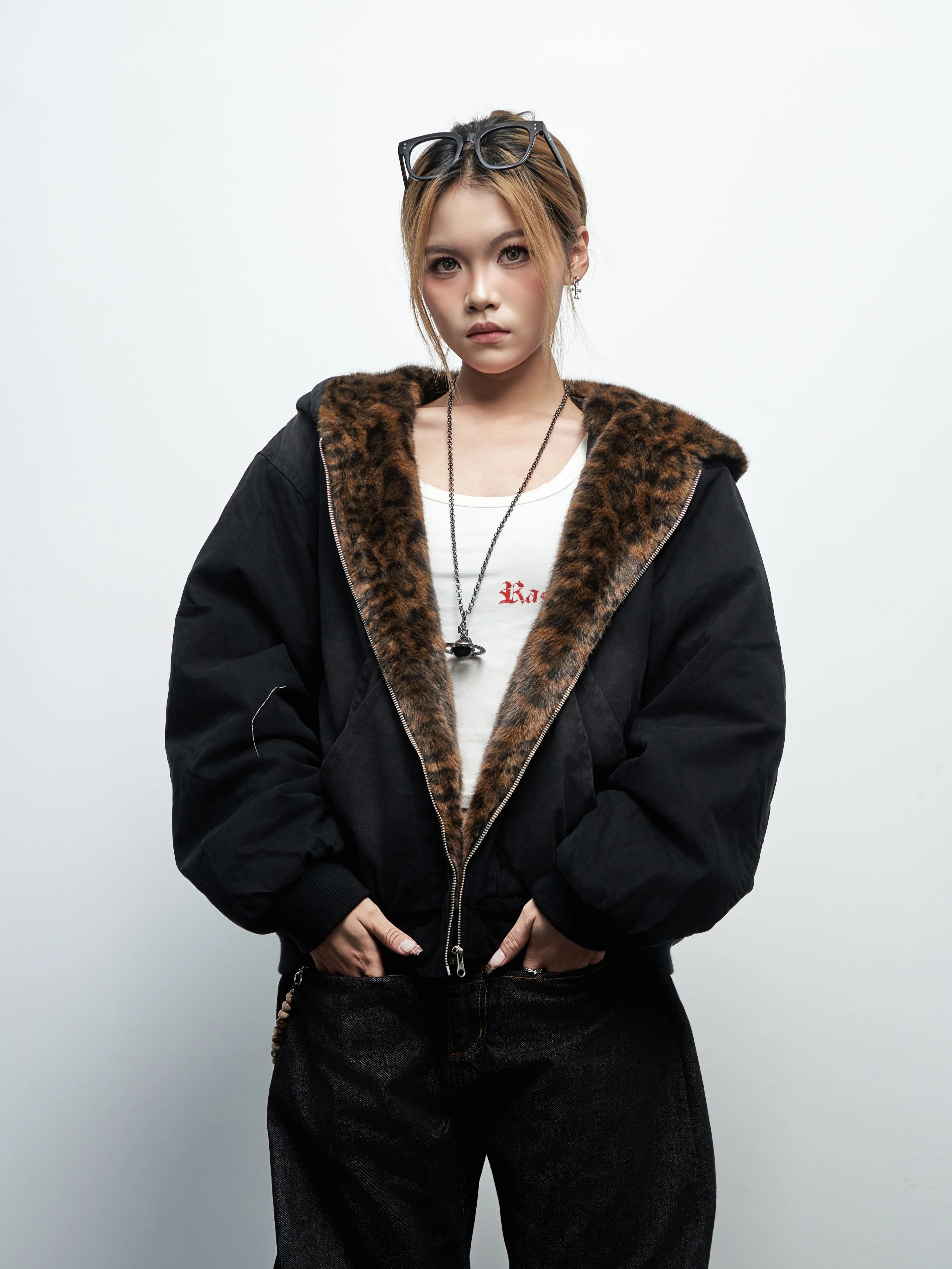 Saimt Retro Fur Collar Hooded Cotton Jacket