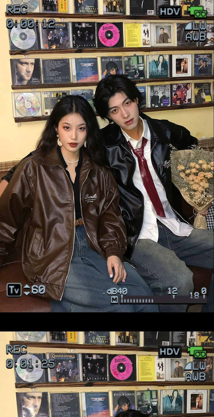 ALOHA Vintage Harbor Style Motorcycle Leather Jacket