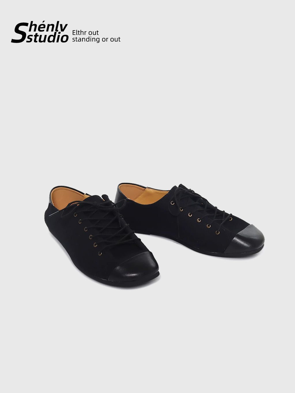 SHENLV STUDIO Canvas Splicing Thin Sole Heel Oxford Shoes