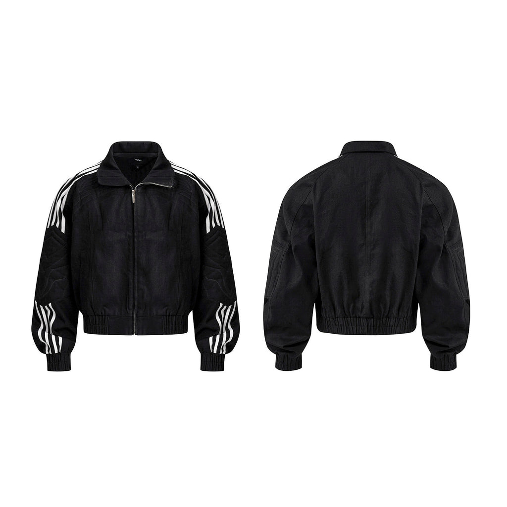 STARTEXCEEDEND Four-bar Spliced Stand-up Collar Jacket