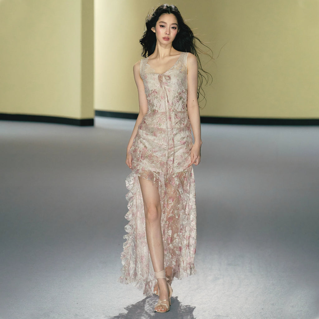 AGAM Lace Stitching Slim Suspender Dress