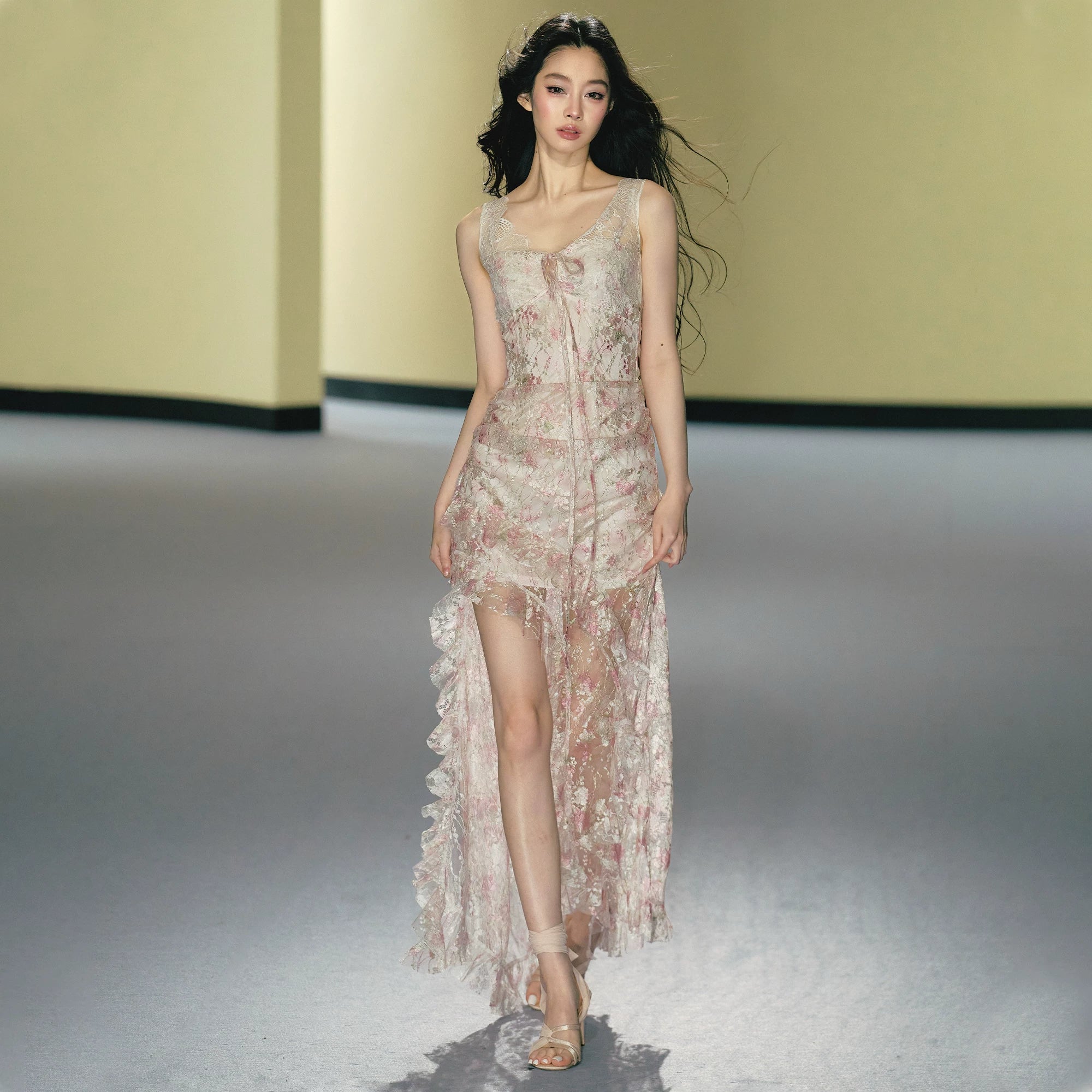 AGAM Lace Stitching Slim Suspender Dress