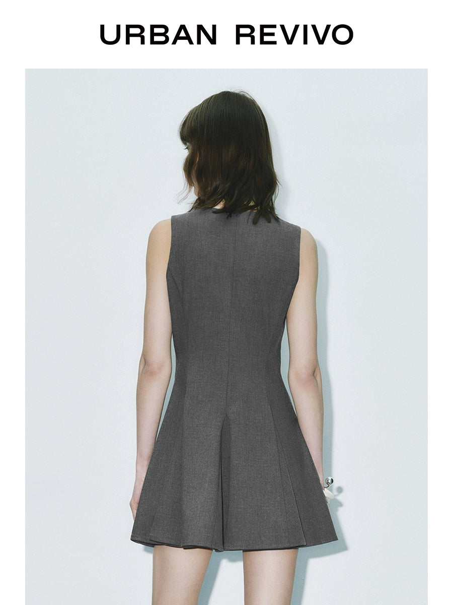 URBAN REVIVO Grey Bow-tie Sleeveless Dress