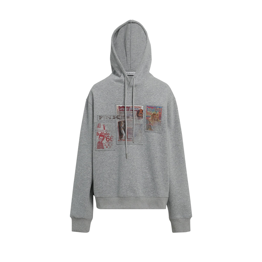 FUNKYFUN Blur Magazine Print Hooded Pullover Sweater
