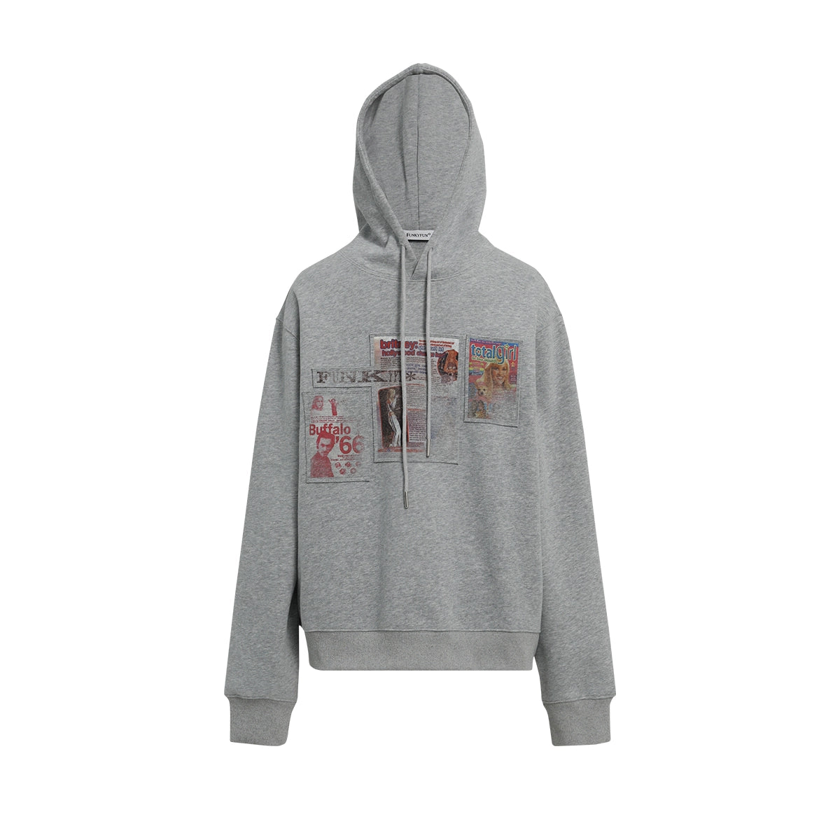 FUNKYFUN Blur Magazine Print Hooded Pullover Sweater