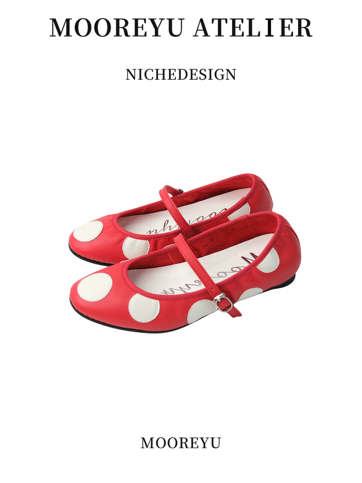 Mooreyu Polka Dot Round Head Shallow Mouth One Word with Flat Shoes