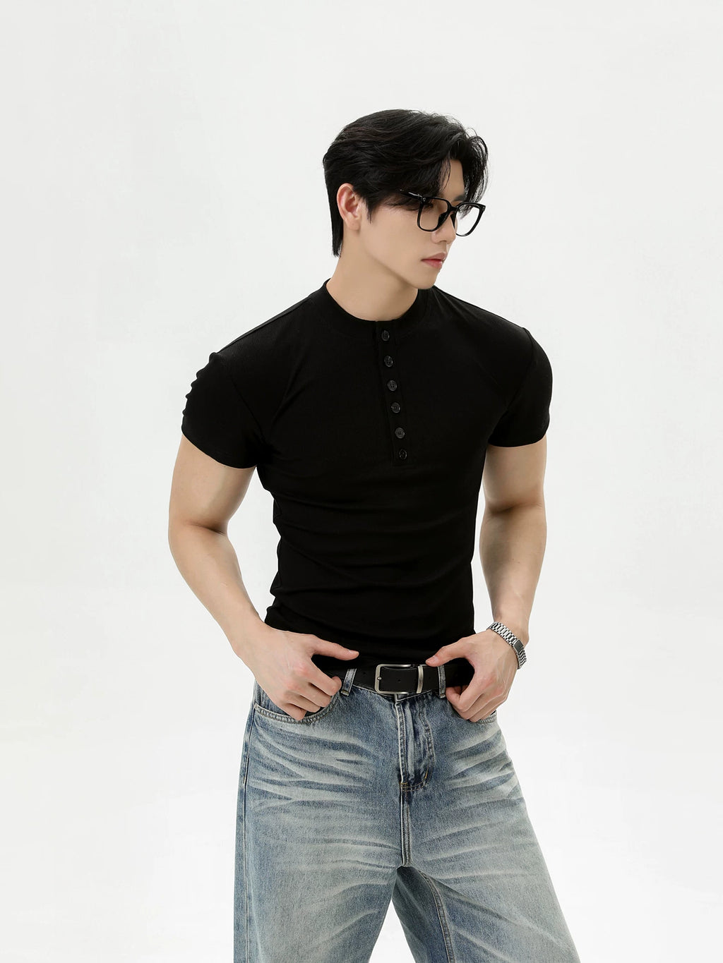 TURNTIDE Henry Collar Shoulder Slim Tee