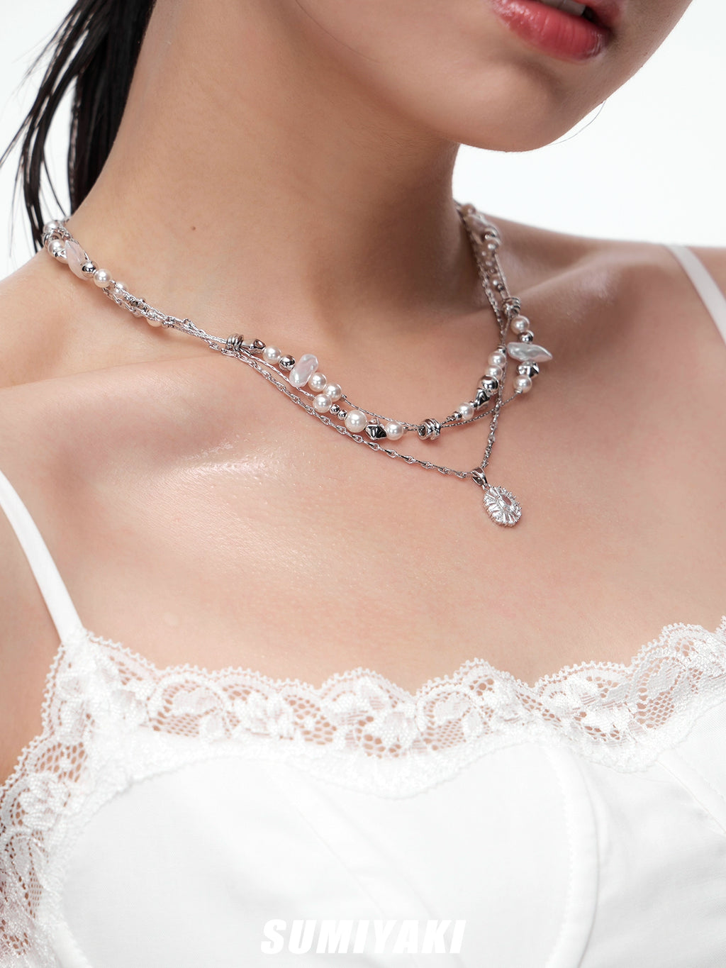 SUMIYAKI Broken Pearl Double Clavicle Chain