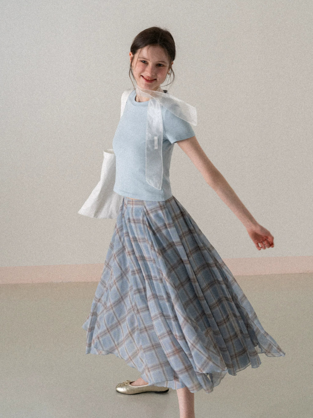 EGGKA High-waisted Elegant and Drape Plaid Skirt