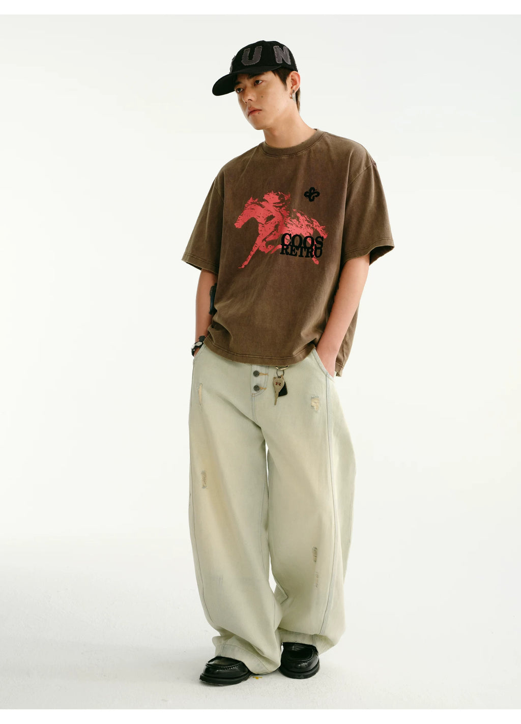 CoosRetro Loose Wide Leg Old Ripped Jeans
