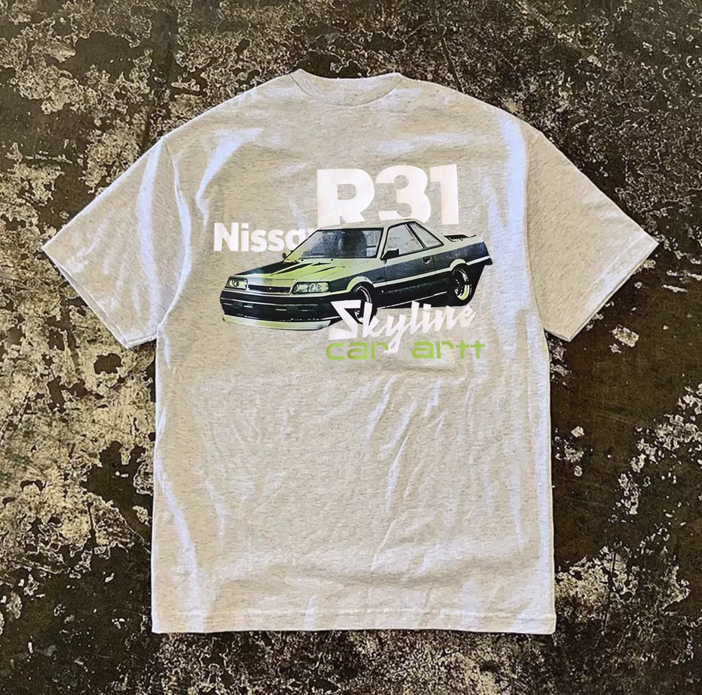 UPUPXIA Car Print Hip Hop Loose Tee