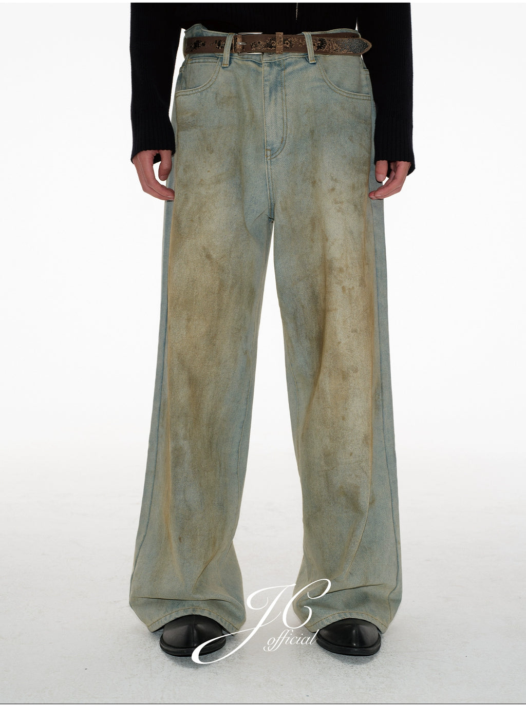 JCAESAR Mud-dyed Straight Wide-leg Jeans