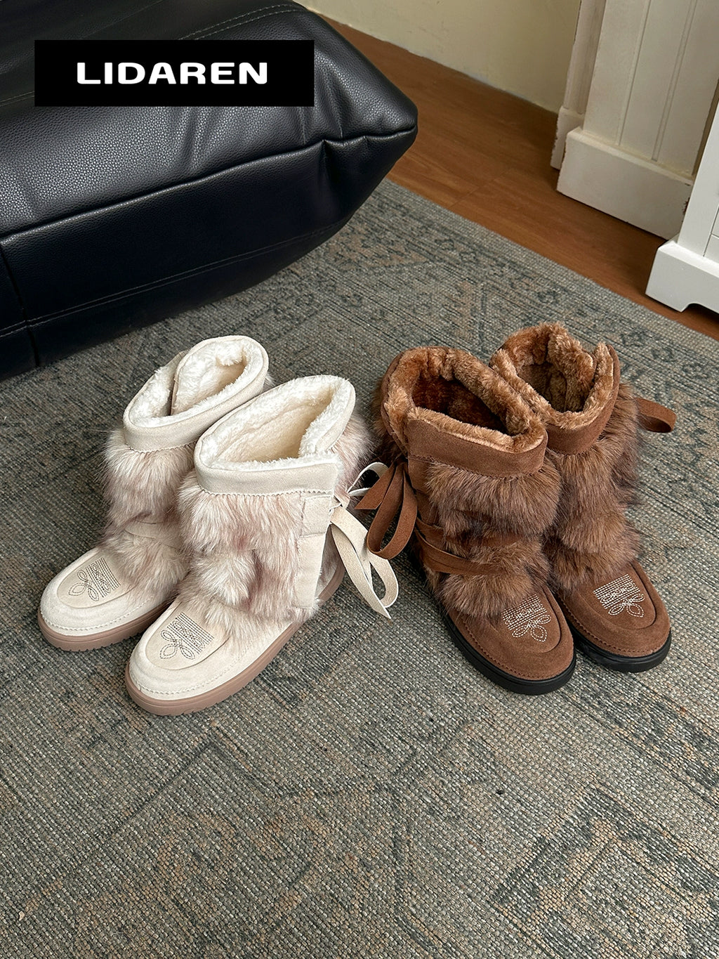 Lidaren Produced Leather Fleece Thick-soled Cotton Boots