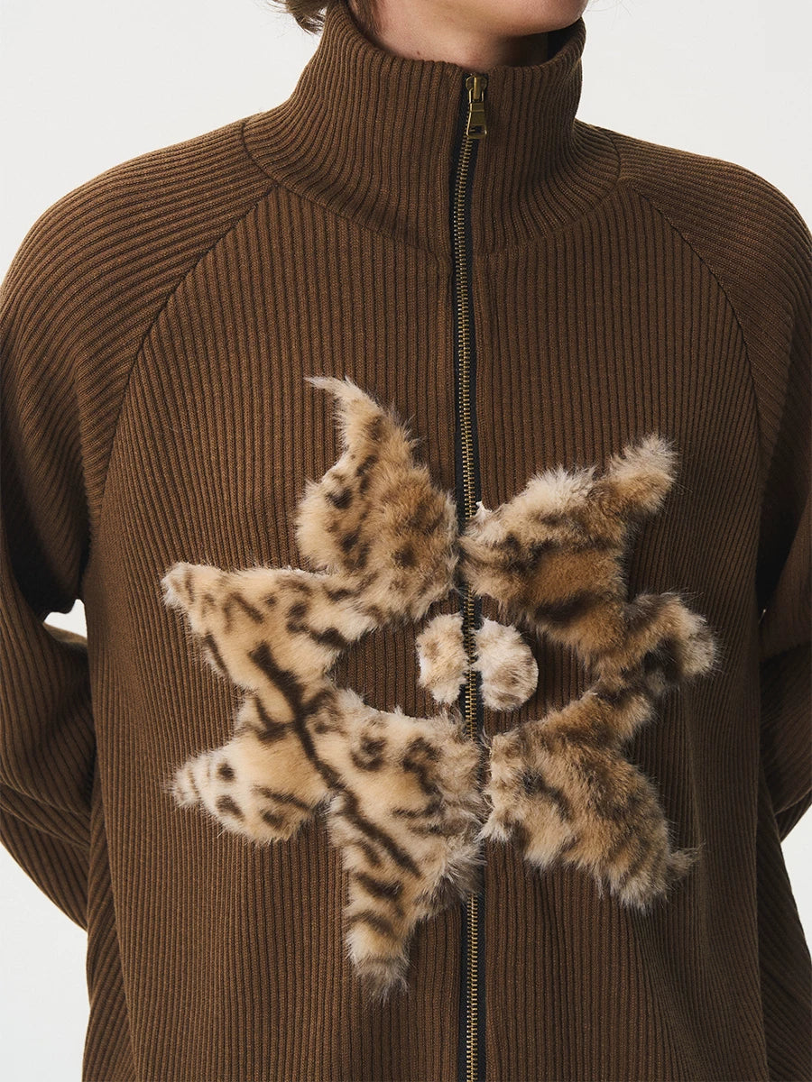 CNEW Retro Insulated Plush Patchwork Knit Jacket