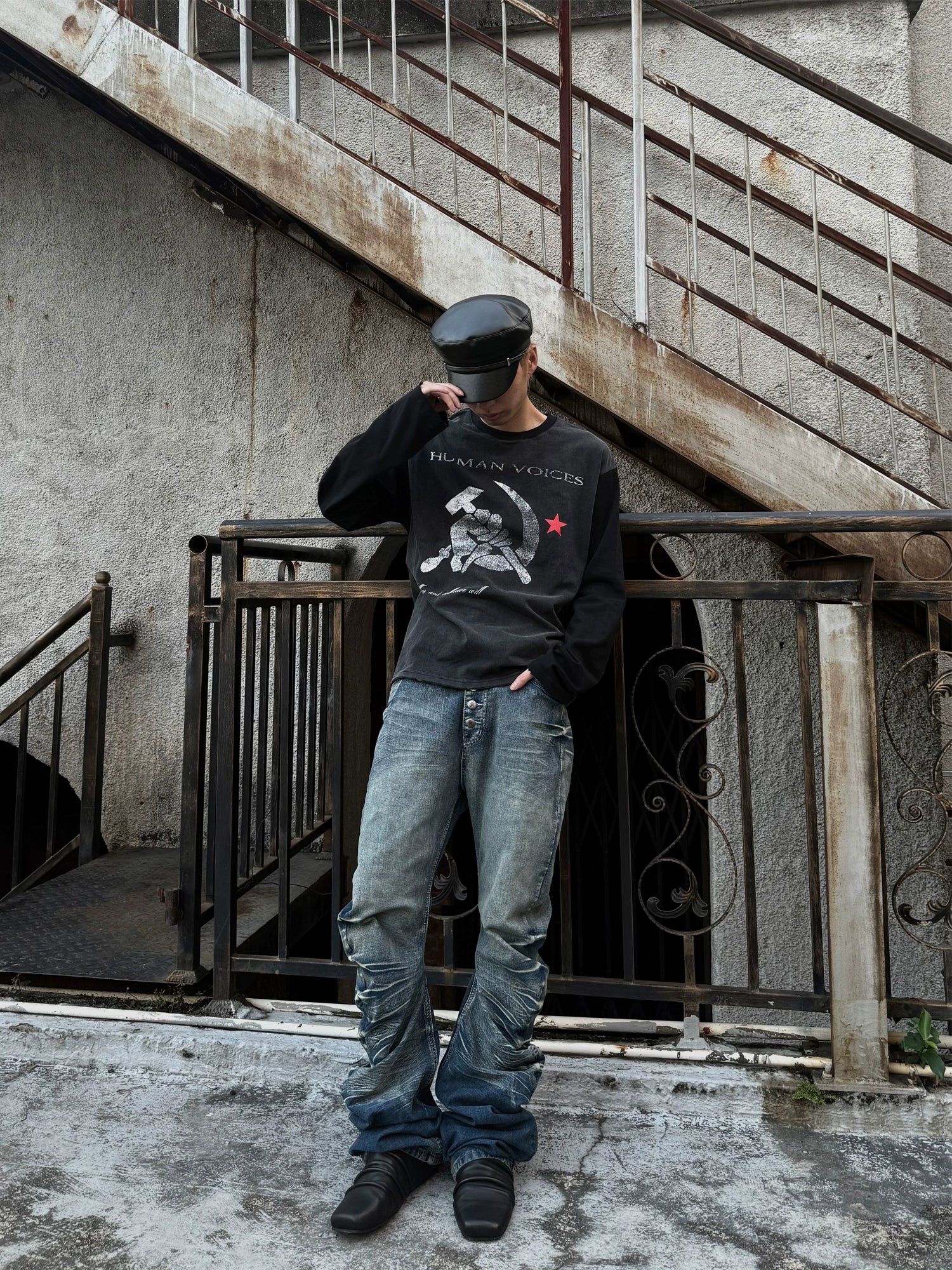 Human Patch Embroidery Printing Splicing Long Sleeve