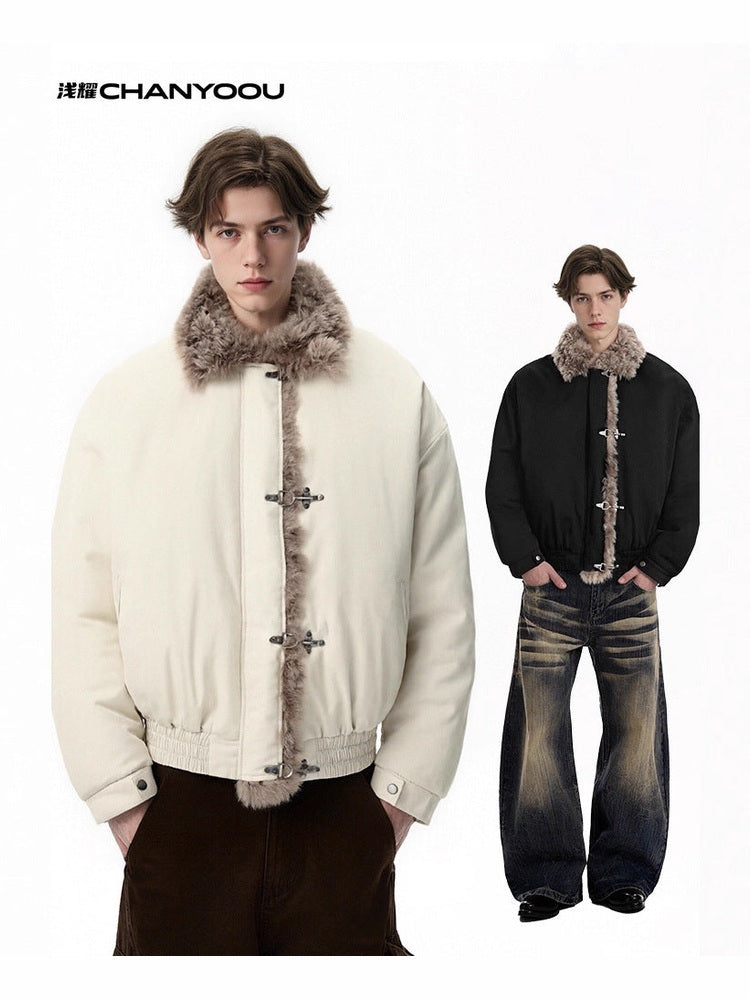 CHANYOOU Vintage Plane Button Fur Collar Jacket