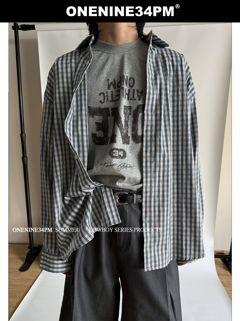 ONENINE34PM Fine Plaid Loose Lazy Long-sleeved Shirt